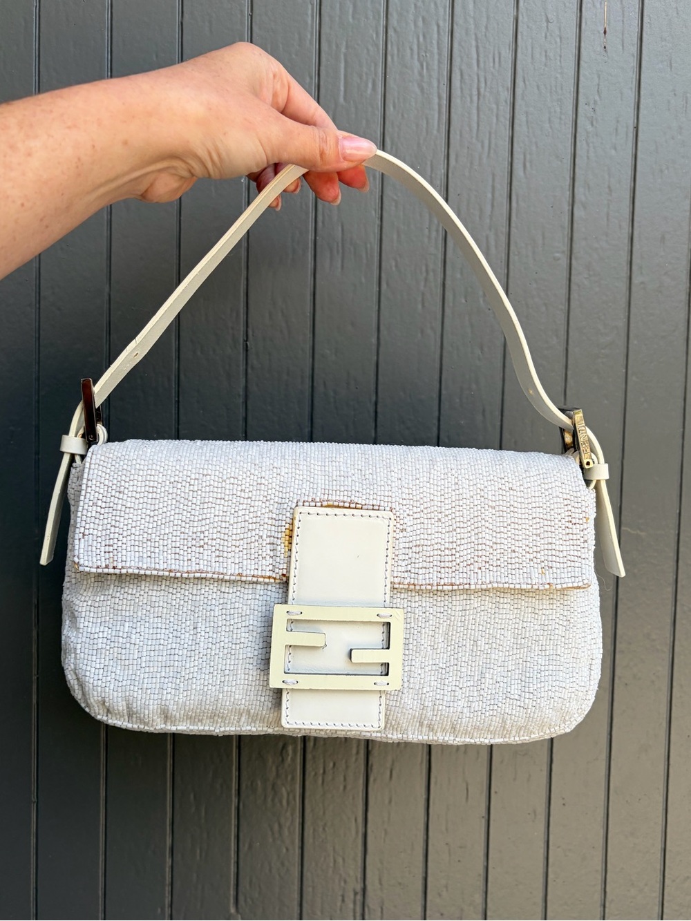 Vintage 90’s/2000’s Fendi White Beaded Baguette Bag